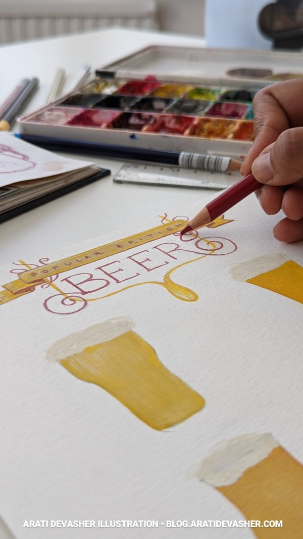 British Beer poster illustration in gouache and pencil – Arati Devasher Illustration Blog